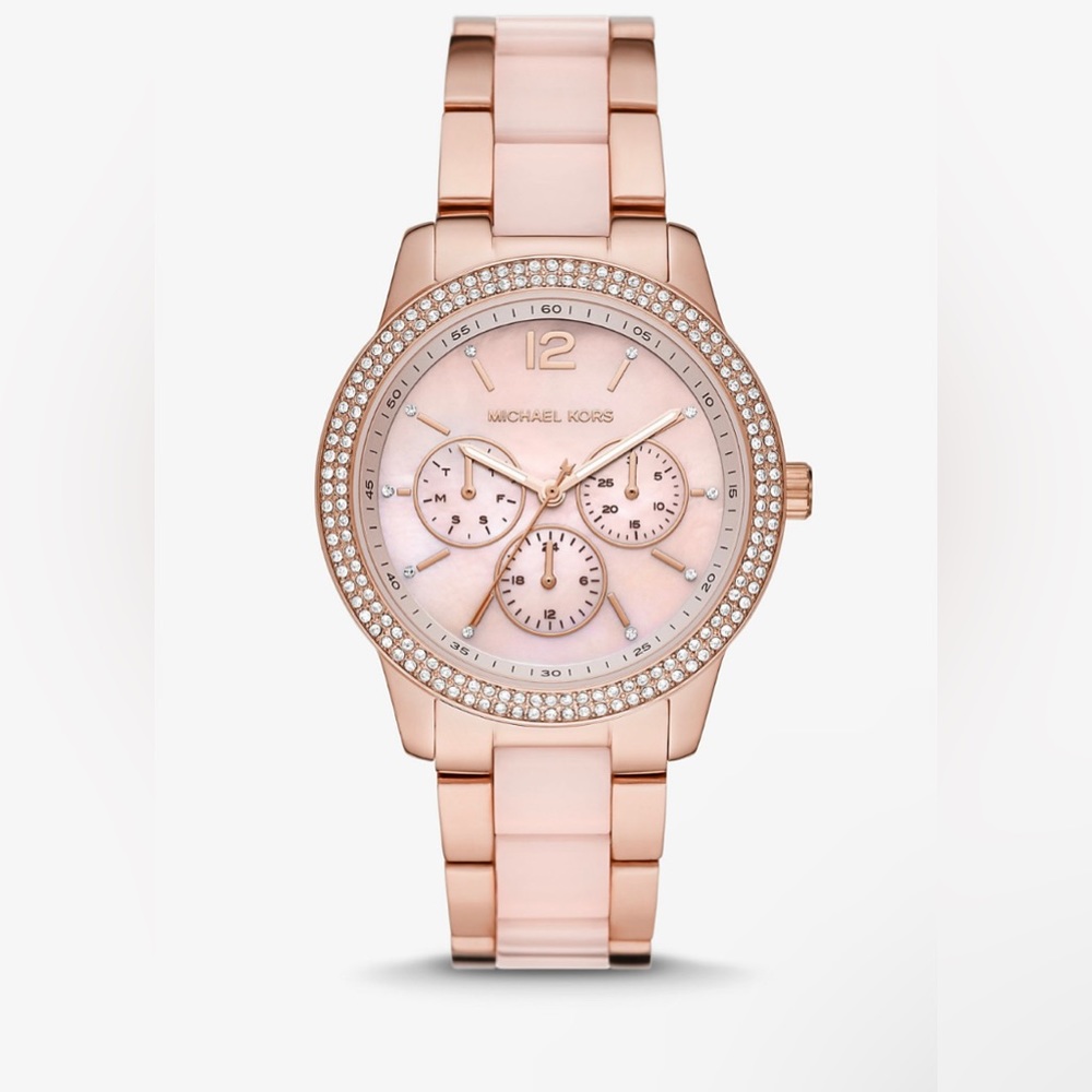 Michael Kors Tibby Pavé Rose Gold-Tone Blush Acetate Watch